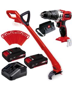 Einhell 18v Cordless Grass Strimmer Lawn Trimmer + Combi Drill + 2 Batteries