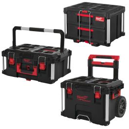 Milwaukee PACKOUT 3 Piece Set Wheeled Trolley Deep Tool Box 2 Draw ...