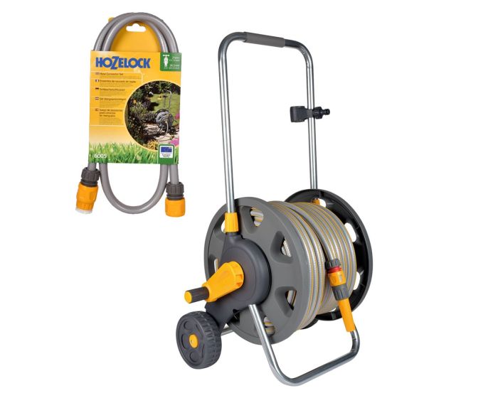 Hose Storage Reel on Wheels with 30m Yellow Hose Pipe, Optional Connectors