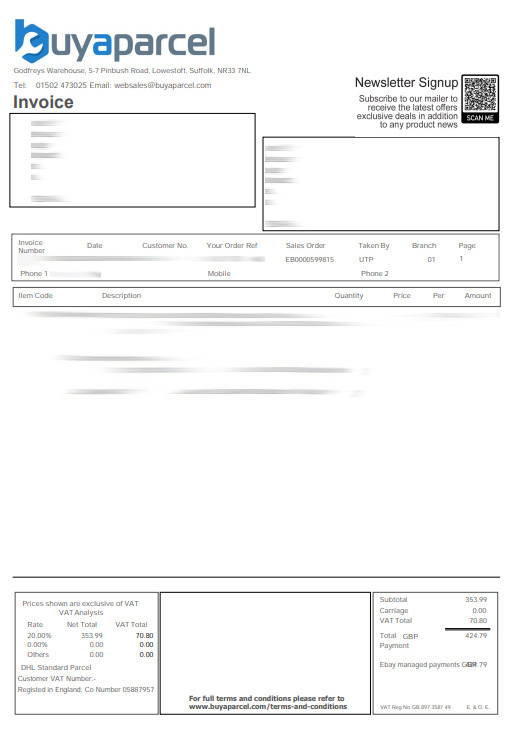 Buyaparcel Imex Redemption Invoice